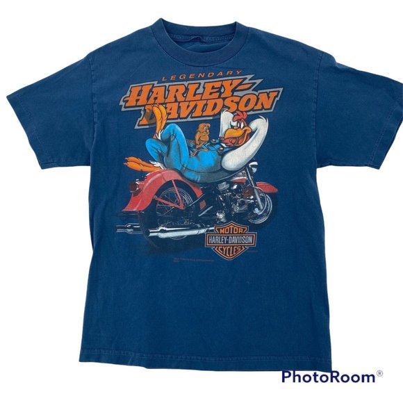 Harley-Davidson Other - Harley Davidson Adult Small T-Shirt Looney Tunes Warner Bros S/S Blue Foghorn